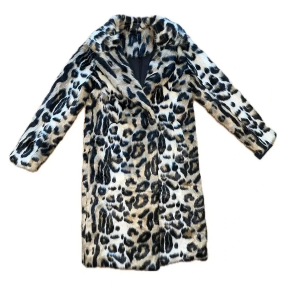New! Rachel‎ Roy faux fur Animal leopard print reversible coat jacket small - Picture 7 of 13